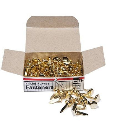 Paper Fasteners, Round Head, Brass Plated 1/2 - Inches Shank, 8 mm Head, 100/Box, (2RH)