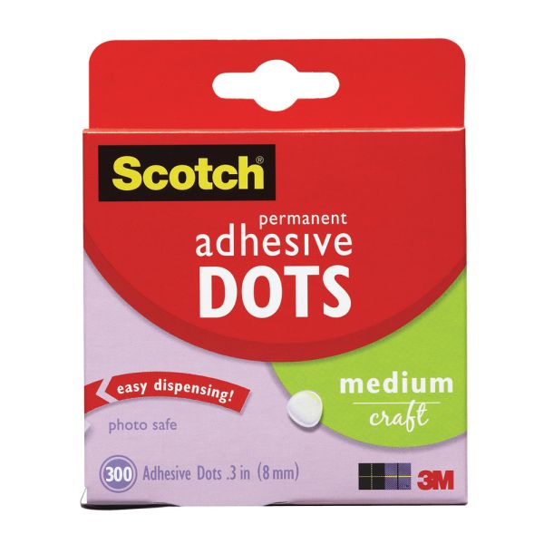 Scotch Adhesive Dots, Medium, 300 Dots/Pack, (010-300M)