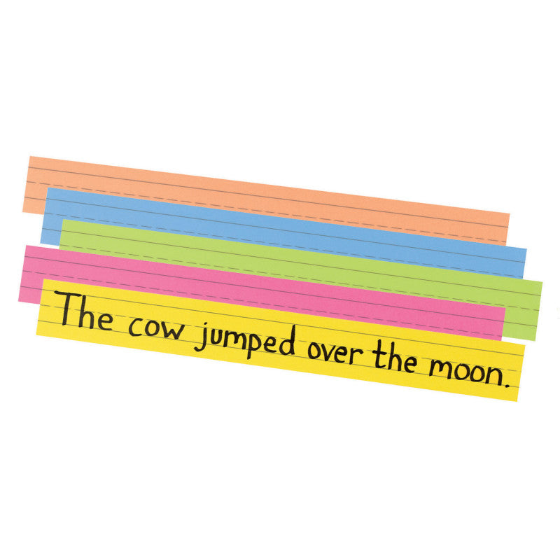 Super Bright Sentence Strips, 5 Assorted Colors, 1-1/2" Ruled 3" x 24", 100 Strips
