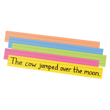 Super Bright Sentence Strips, 5 Assorted Colors, 1-1/2" Ruled 3" x 24", 100 Strips