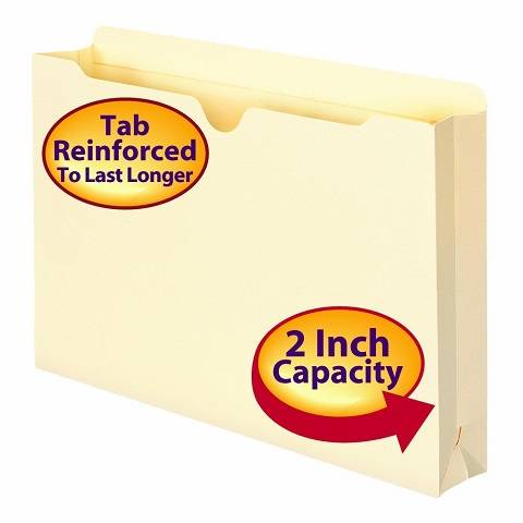 File Jacket, Reinforced Tab, 2" Expansion, Letter Size, Manila, 50 per Box
