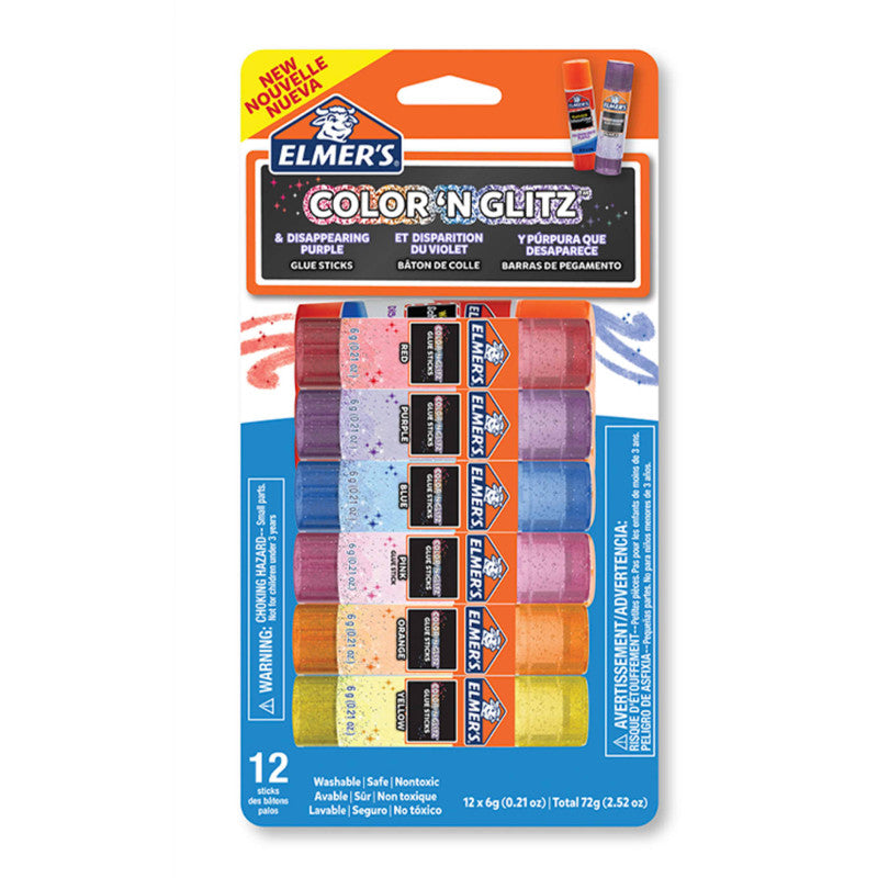 Color and Glitter Glue Sticks with Disappearing Purple Sticks, Assorted, 12 Count