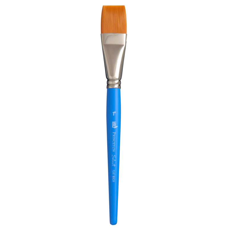 Select Artiste Flat Wash Brush, Synthetic Bristles, Short Handle Mixed Media Paintbrush, Jewel Blue, Size 1 inch, 1 Count