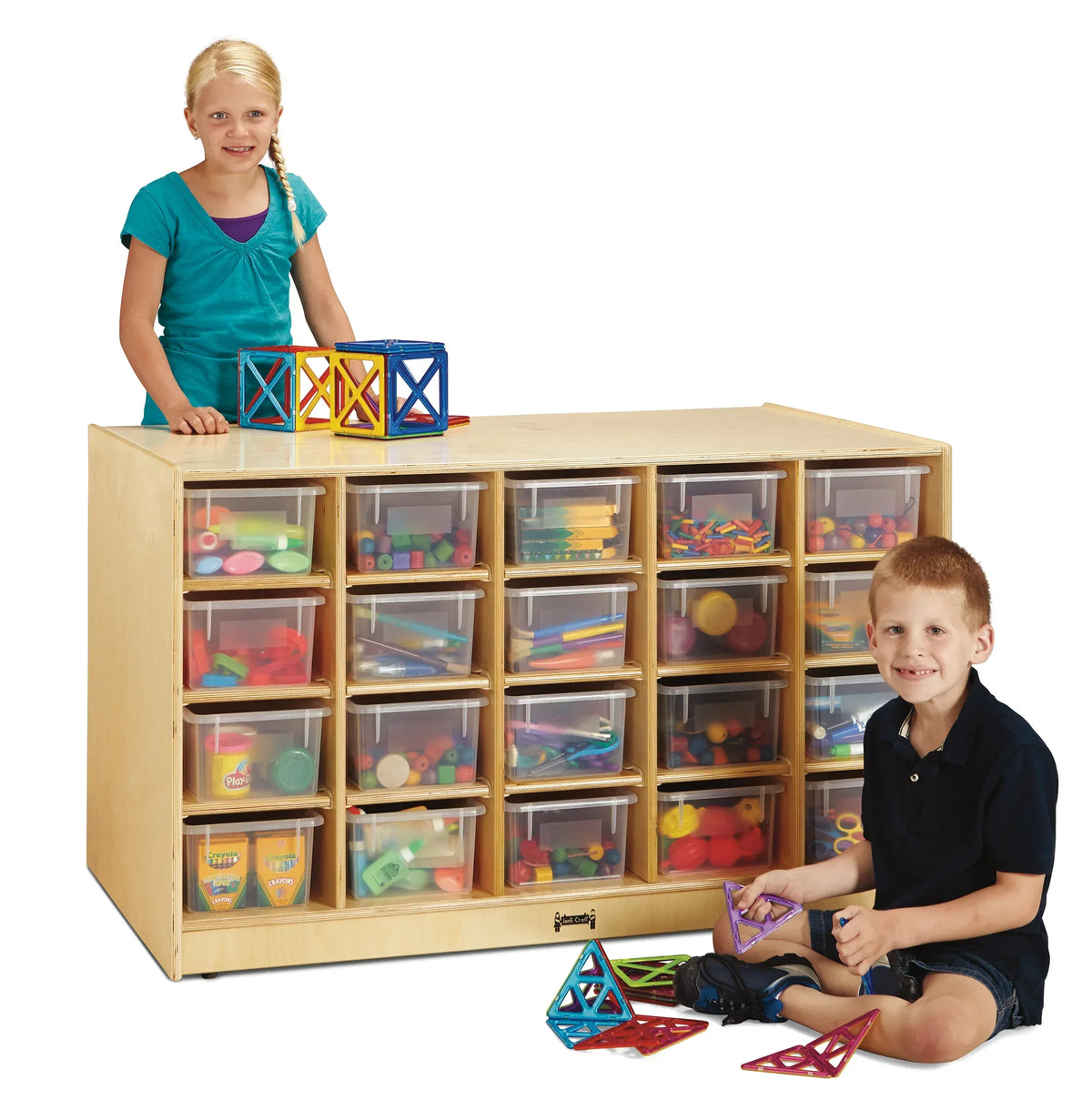 Jonti-Craft® Double-Sided Island – Single + 20 Cubbie-Tray - with Colored Trays