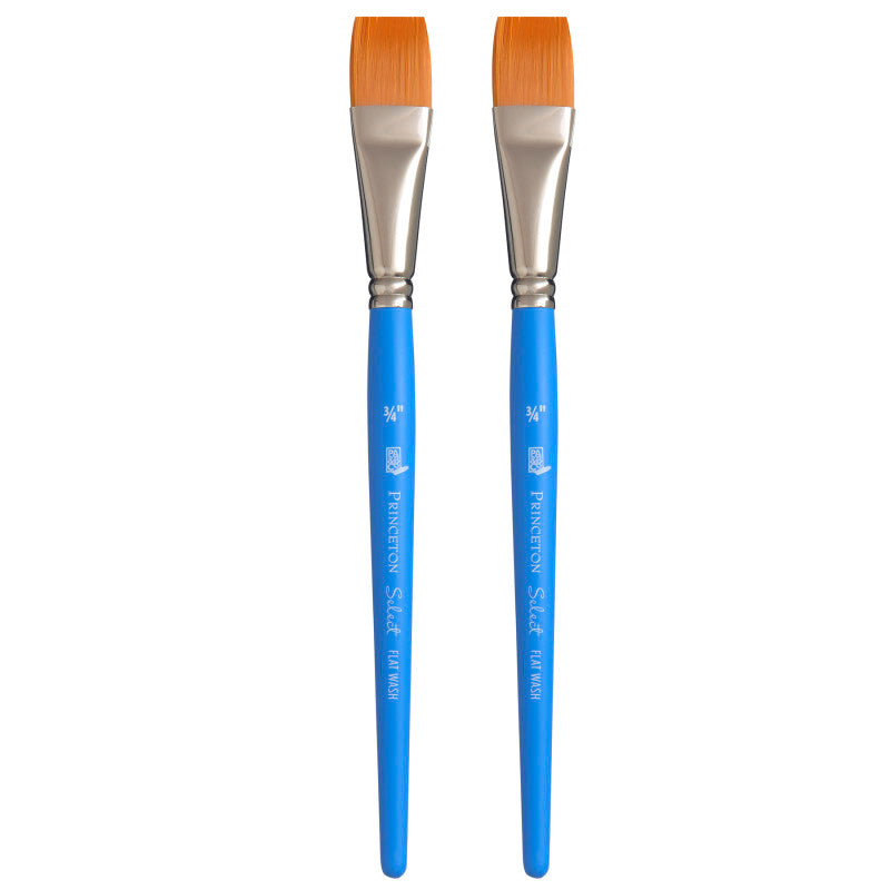 Select Artiste Flat Wash Brush, Synthetic Bristles, Short Handle Mixed Media Paintbrush, Jewel Blue, Size 3/4 inch, Pack of 2