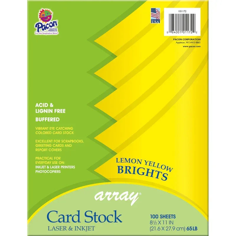 Card Stock, Lemon Yellow, 8-1/2" x 11", 100 Sheets