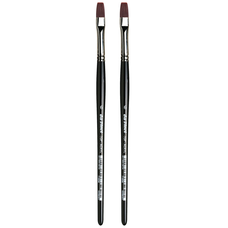 TOP-ACRYL Bright Red-Brown Brush, Synthetic, Acrylic & Oil, Flat, Series 7185K, Size 6, Pack of 2