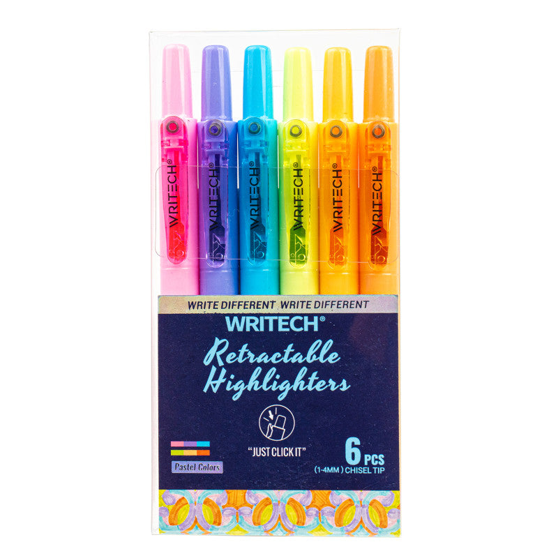Retractable Highlighters, Pastel Colors, 6 Count