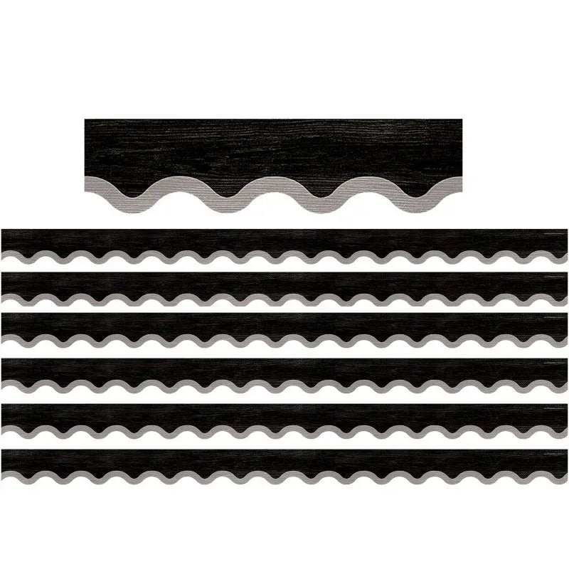 Modern Farmhouse Black with Gray Scalloped Border Trim, 35 Feet, 6 Packs