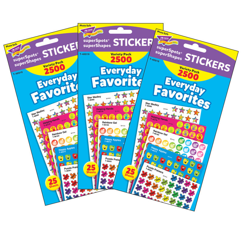 Everyday Favorites superSpots&reg;/superShapes Variety Pack, 2500 Per Pack, 3 Packs