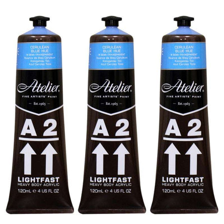 A2 Heavy Body Lightfast Artist Acrylic, 4 oz., Cerulean Blue Hue, Pack of 3