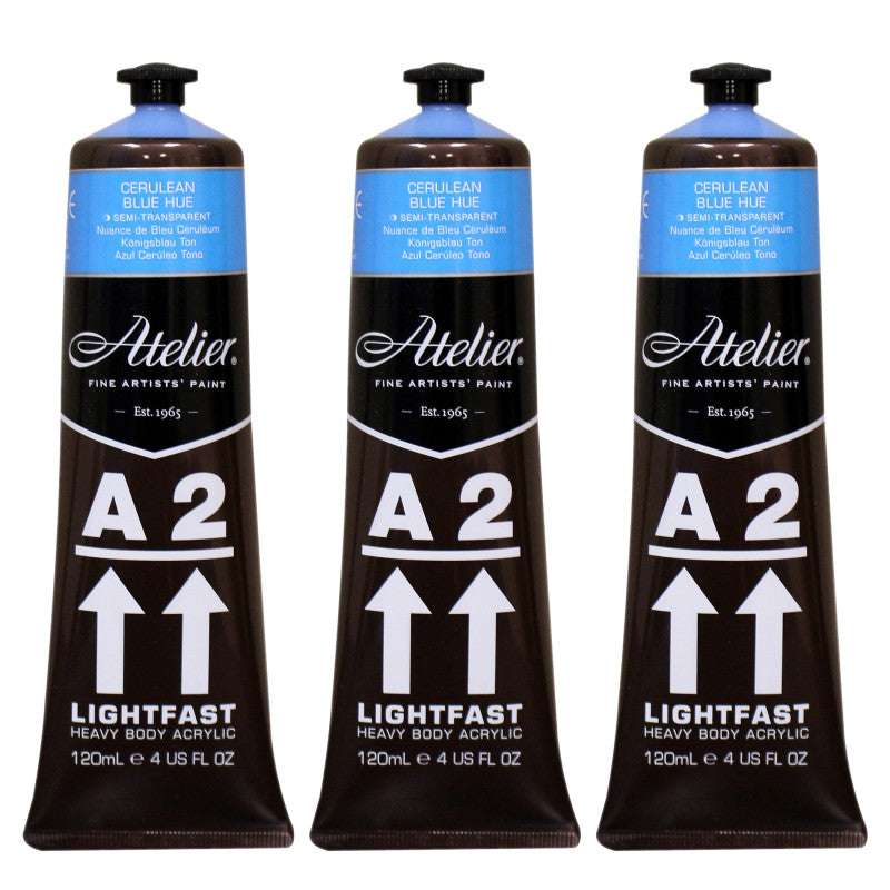 A2 Heavy Body Lightfast Artist Acrylic, 4 oz., Cerulean Blue Hue, Pack of 3