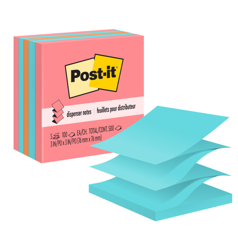 Pop-up Notes, 3" x 3", Assorted, 100 Sheets/Pad, 5 Pads