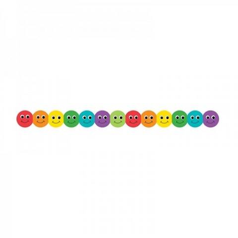Hygloss Classroom Die Cut Smiley Faces Border, 3 x 36-Inch, Blue, 12-Pack