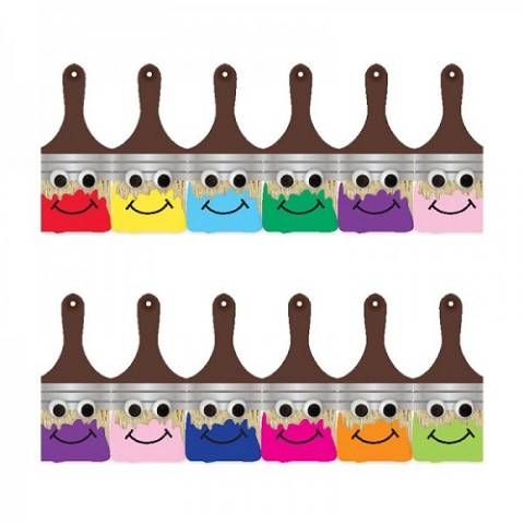 Hygloss Classroom Die Cut, Happy Paintbrushes Border, 3 x 36-Inch 12-Pack, 33633