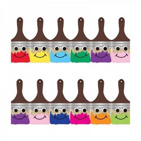 Hygloss Classroom Die Cut, Happy Paintbrushes Border, 3 x 36-Inch 12-Pack, 33633
