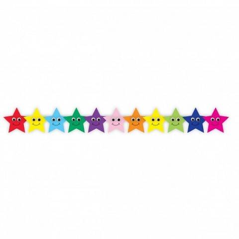 Hygloss Classroom Die Cut, Happy Multicolor Stars Border, 3 x 36-Inch 12-Pack, 33655