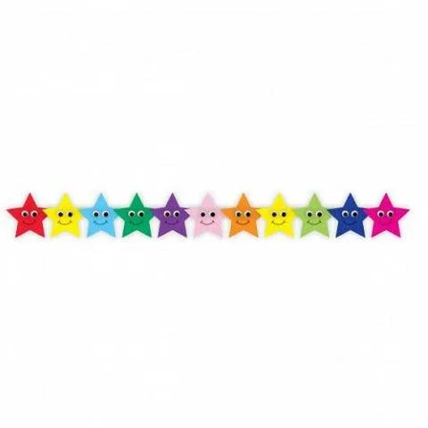 Hygloss Classroom Die Cut, Happy Multicolor Stars Border, 3 x 36-Inch 12-Pack, 33655
