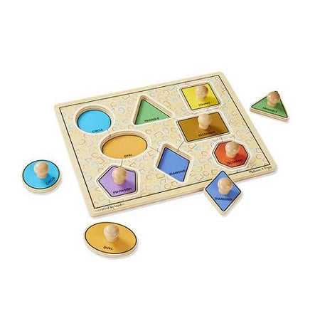 Melissa & Doug 15-1/2"" x 12" Large Shapes Jumbo Knob Wooden Puzzle - 8 Pieces, item 3390