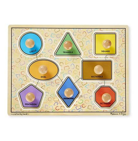 Melissa & Doug 15-1/2"" x 12" Large Shapes Jumbo Knob Wooden Puzzle - 8 Pieces, item 3390