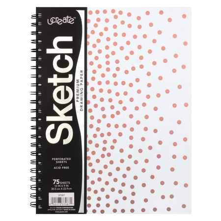 Fashion Poly Sketch Book, 9" x 12", 75 Sheets, Rose Gold Dots Design