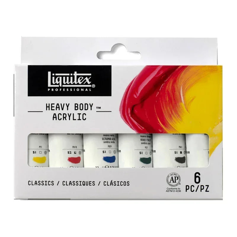 Professional Heavy Body Acrylic Paint, Classic Colors, 22 mL Tubes, Set of 6
