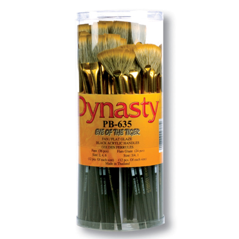 Eye of the Tiger Fan and Flat Glaze Brush Canister, 60 Brushes