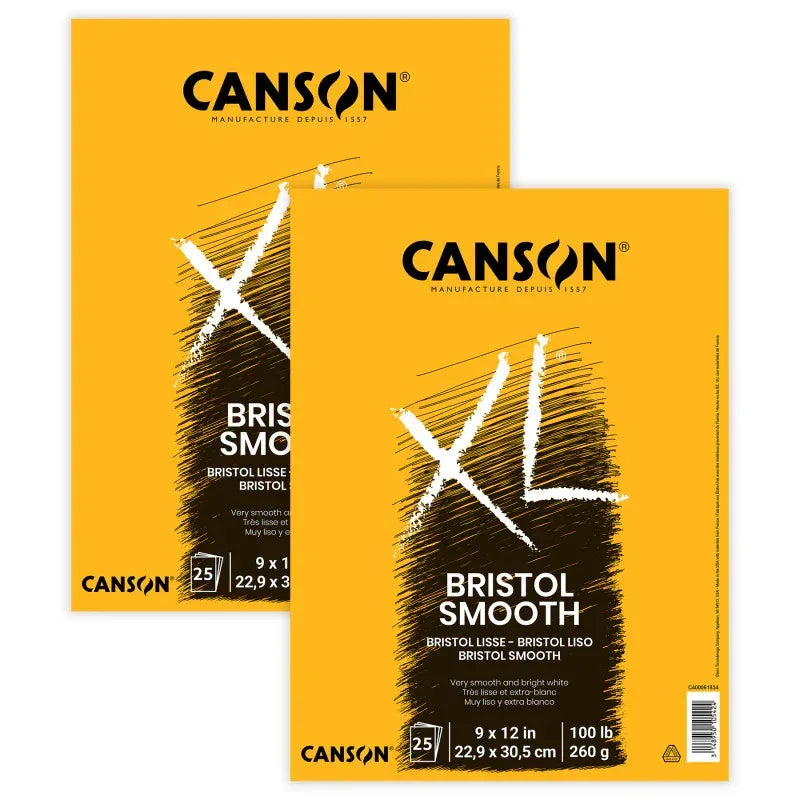 XL Series Bristol Pad, Smooth Finish, Foldover Binding, 25 Sheet, 9x12 inch, Pack of 2