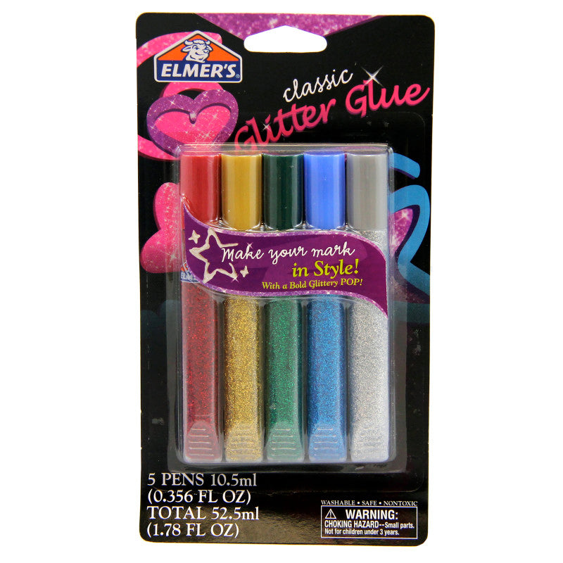 Washable Glitter Glue Pens, Classic Rainbow, 5 Count