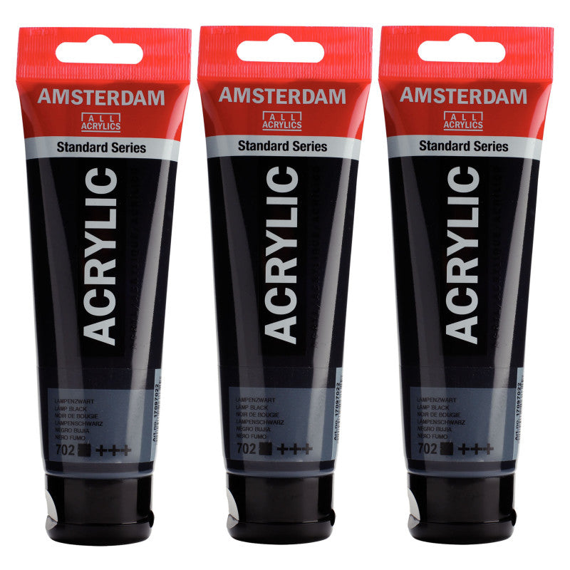 Standard Acrylic Paint, 120ml, Lamp Black 702, Pack of 3