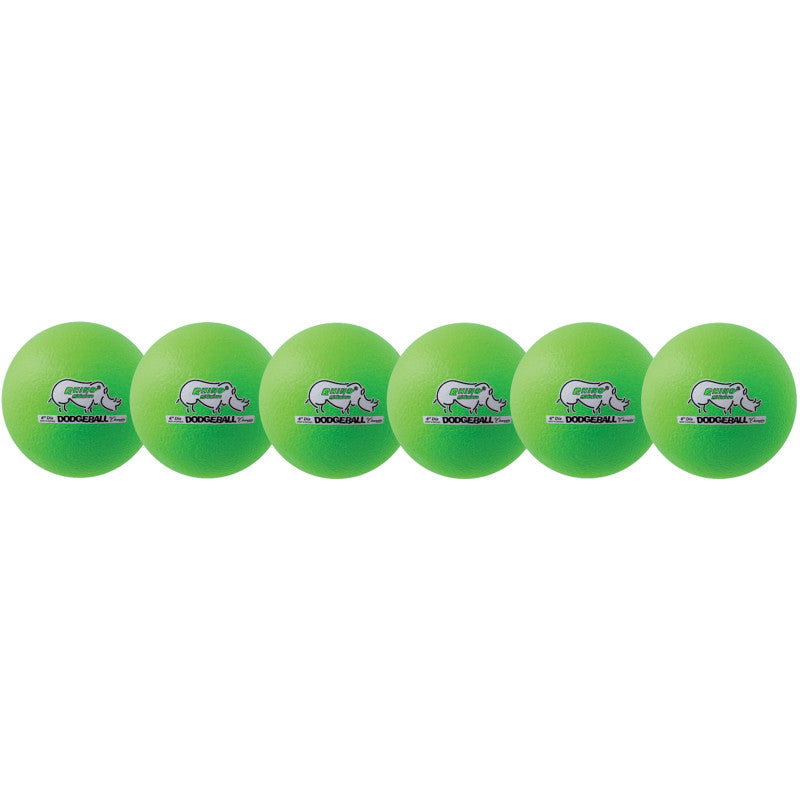 Rhino Skin&reg; 6-Inch Low Bounce Dodgeball Set, Neon Green, Set of 6