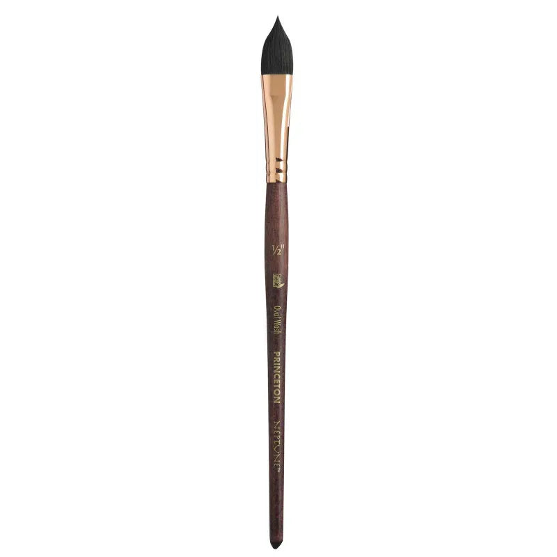 Neptune Oval Wash Brush, Synthetic Bristles, Short Handle Watercolor Paintbrush, Dark Wood, Size 1/2 inch, 1 Count