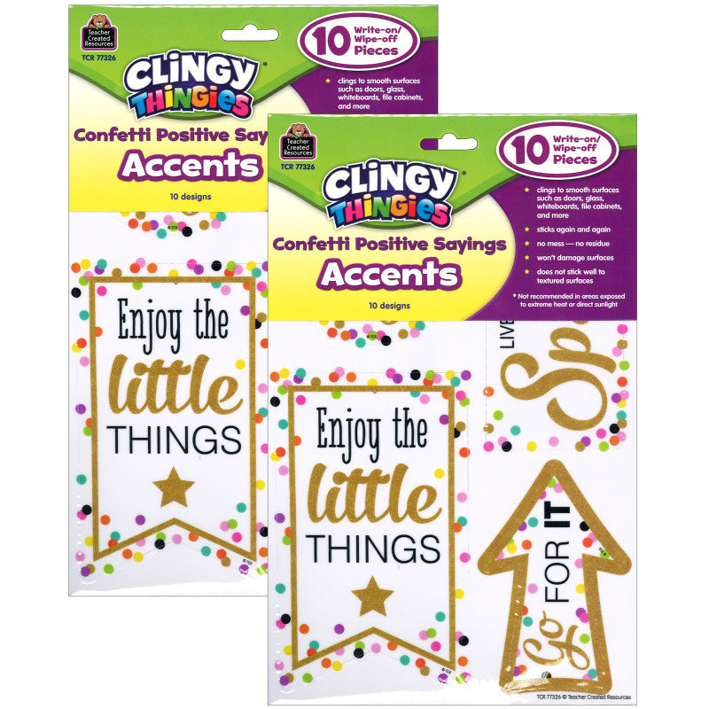 Clingy Thingies&reg; Confetti Positive Sayings Accents, 10 Pieces Per Pack, 2 Packs