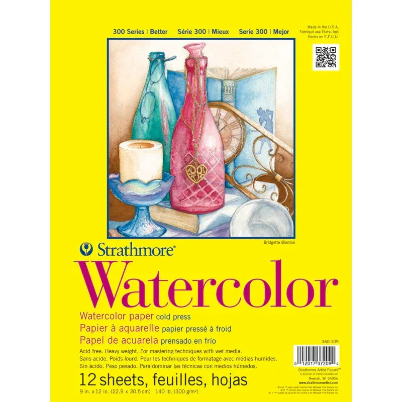 300 Series Watercolor Pad, Cold Pressed, Tape Binding, 12 Sheet, 9x12 inch, 1 Count