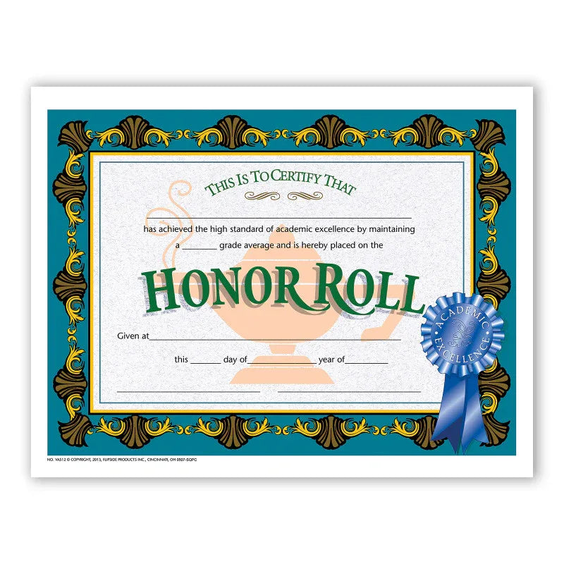 Honor Roll Certificate, 8.5" x 11", Pack of 30