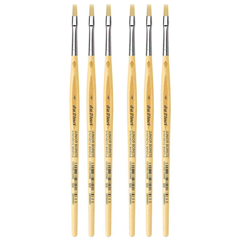 JUNIOR BORSTE Synthetic Student Brush, Synthetic, Tempera, Flat, Series 329, Size 4, Pack of 6