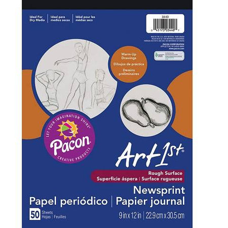 PACON, ART1ST NEWSPRINT PAD 9" X 12" WHITE 50 SHEETS, 3440
