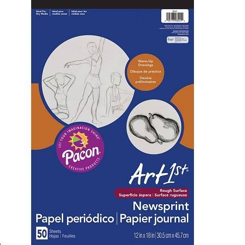 PACON, ART1ST NEWSPRINT PAD 12" X 18" WHITE 50 SHEETS, 3441