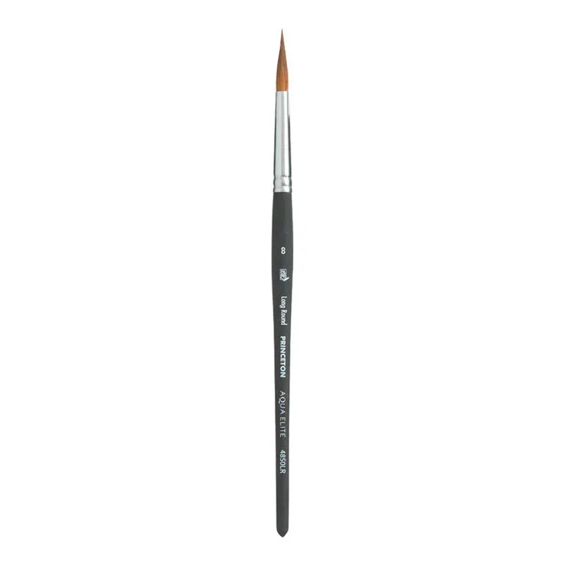 Aqua Elite Long Round Brush, Synthetic Bristles, Short Handle Watercolor Paintbrush, Matte Black, Size 8, 1 Count
