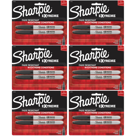Extreme Permanent Markers, Black, 2 Per Pack, 6 Packs