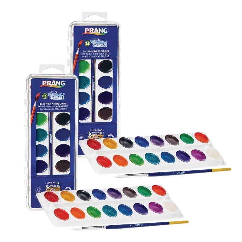 Semi-Moist Washable Watercolor Set, 16 Assorted Colors, Pack of 2