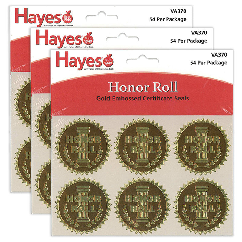 Gold Foil Embossed Seals, Honor Roll, 54 Per Pack, 3 Packs