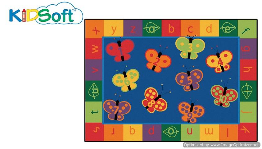 Kids Soft 123 ABC Butterfly Fun Rug, Carpet 6' x 9' Rectangle