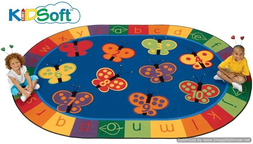Kids Soft 123 ABC Butterfly Fun Rug, Carpet 3'10" x 5'5" Oval