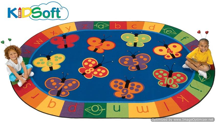 Kids Soft 123 ABC Butterfly Fun Rug, Carpet 6'9" x 9'5" Oval