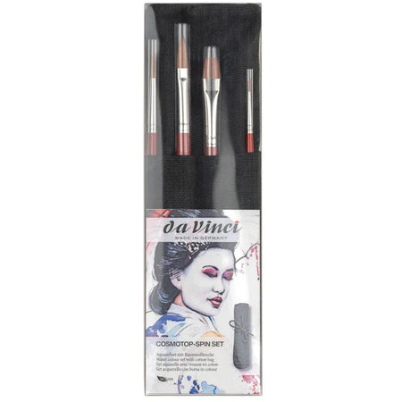 COSMOTOP-SPIN Watercolor Brushes, Synthetic, Assorted, 4 Brush Set in Black Cloth Carrying Bag