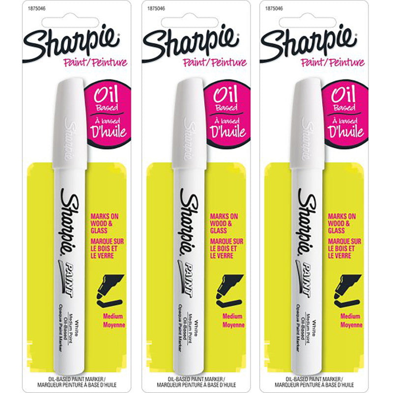 Oil-Based Paint Marker, Medium Tip, White, Pack of 3