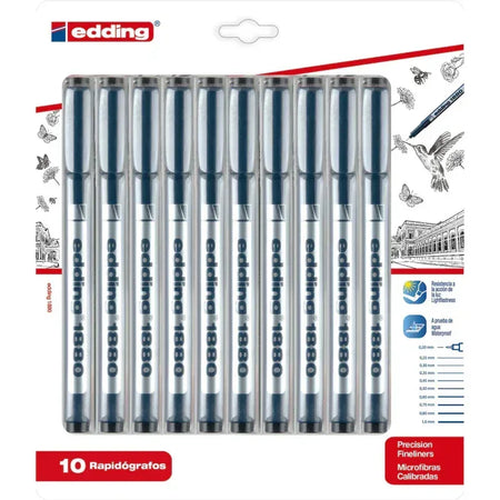 1880 Series Drawliner Pen, Assorted Sizes, Black, Set of 10