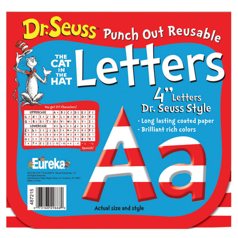 Dr. Seuss&trade; Stripes Reusable Punch Out Deco Letters, 4", 217 Pieces