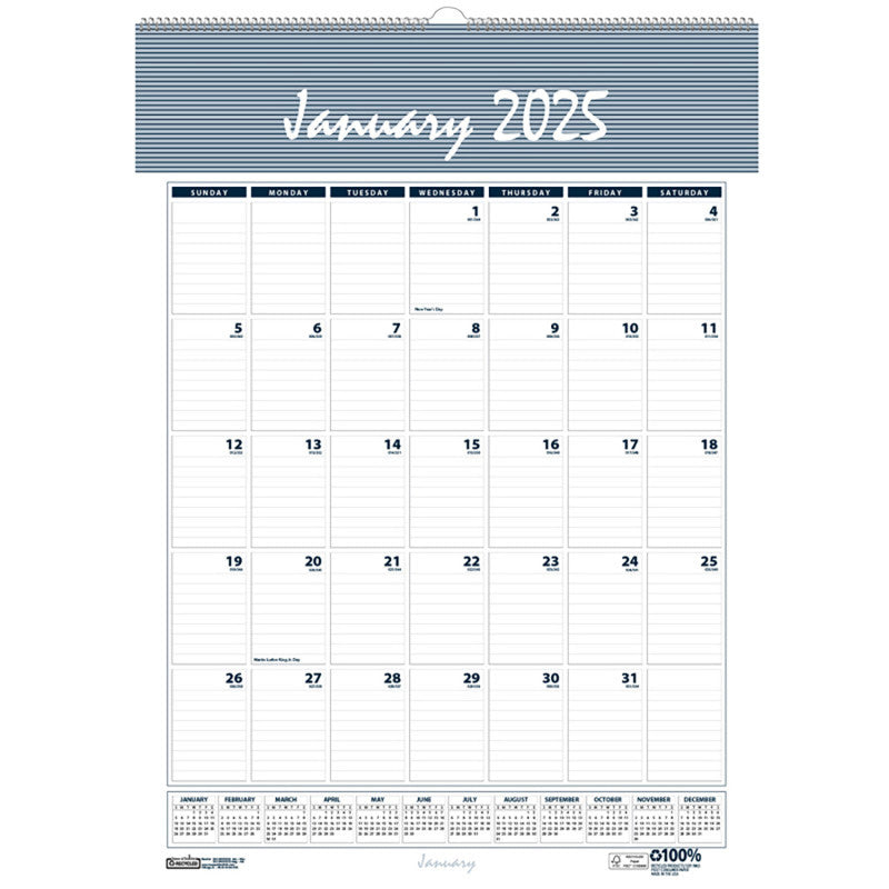 Recycled Monthly Wall Calendar Bar Harbor, 12" x 17"